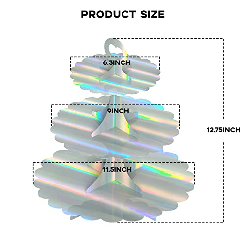 3-Tier Laser Silver Cupcake Stand, 2-Pack Heart Handle Dessert Display Tower, Quick Easy Assembly, Easy Clean for Wedding Birthday Graduation Baby Shower Party Supplies - color: Rainbow Silver 2 Pack
