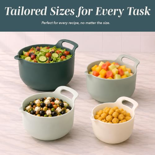 COOK WITH COLOR Nesting Plastic Mixing Bowl Set with Pour Spouts and Handles, Green, 4 Piece Non-Slip - color: Green, size: 4 Piece Non-Slip