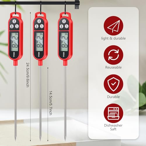 Copkim 6 Pcs Instant Read Meat Thermometer Long Probe,Red - color: Red