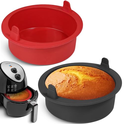 Webake 7 Inch Air Fryer Round Cake Pans for Baking, Nonstick Silicone Air Fryer Baking Pan Wih Handle, BPA Free Set of 2 - size: 7 Inch