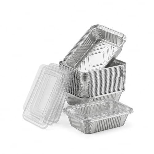 50 Pack Aluminum Foil Pans with Clear Lids, 8.3"x6.2", 2.25 LB - size: 50 Pack, style: Pans with Clear Lids