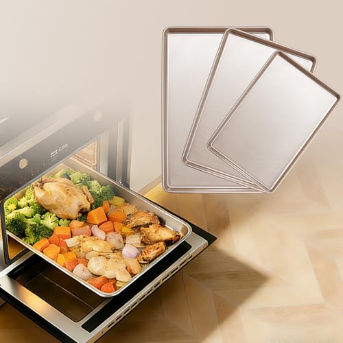 GIUOIDUO Baking Sheet Set of 3, Nonstick Heavy Duty Cookie Sheets for Oven - 13.6"×9.6"/15.5"×10.6"/17.5"×11.8" Warp-Resistant Carbon Steel Bakeware Trays, Champagne Gold, Dishwasher & Oven Safe - size: 3-piece set (17.5X15.5X13.6)