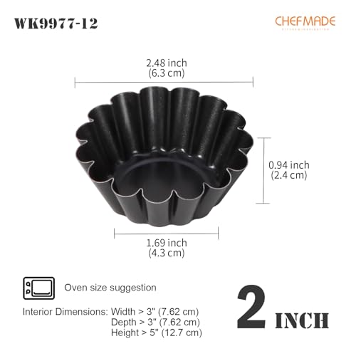 CHEFMADE Mini Egg Tart Pans, Non-Stick 2.5 Inch 12Pcs Tartlet Molds for Baking, Small Round Quiche Pans for Egg Tarts, Cupcakes, Pies (Black) - size: 2.5" Corrugated Tart 12Pcs
