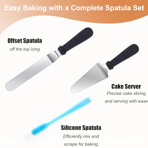 Aluminium Cake Turntable Set with Revolving 12 Inch Cake Stand for Decorating, Offset Spatula, Cake Server, Stainless Steel Frosting Icing Smoother, Pastry Bags and Other Baking Tools（16Pcs）
