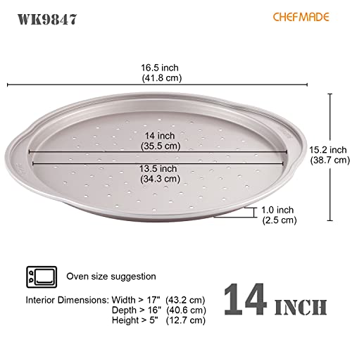 CHEFMADE Pizza pan, 14 Inch with Holes Non-Stick Pizza Crisper Pan Bakeware for Oven Baking (Champagne Gold) - size: 14" Pizza with holes