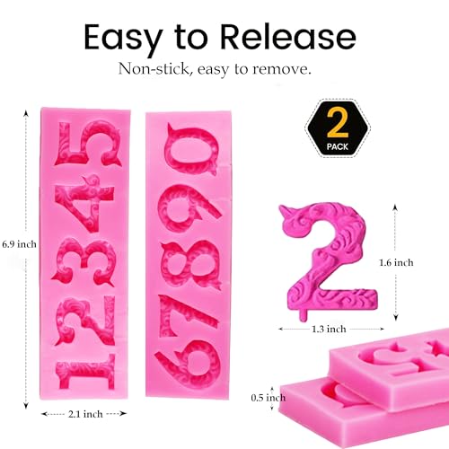 Number Molds, AIMEIKI 2 Pack 3D Silicone Number 0-9 Embossed Fondant Chocolate Baking Molds for Decorating Birthday Cake Candy Chocolate DIY Craft Projects - color: Number Molds