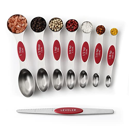 Spring Chef Stainless Steel 8 Magnetic Measuring Spoons Set, 2 Pack, Red - color: Red, size: 2-Pack
