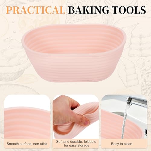 uxcell 2Pcs Silicone Bread Proofing Basket 6.5" Oval Sourdough Basket Pink - color: Pink