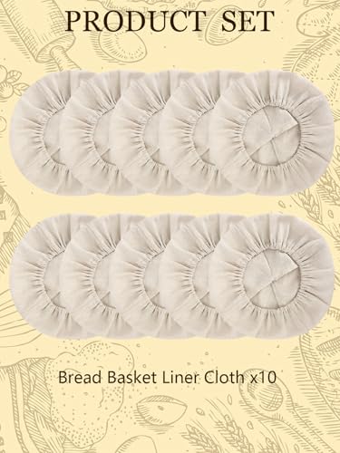 Artcome 10 Pack Bread Proofing Basket Covers - 9 Inch Round Linen Cloth Cover for Banneton Basket - Reusable & Breathable Dough Bowl Cover for Sourdough Bread Baking