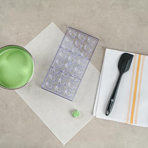 Pastry Tek 10.8 x 5.3 Inch Chocolate Shaping Mold, 1 Freezable Candy Mold - 24 Cavities, Block-Leaf Design, Clear Polycarbonate Chocolate Mold, Dishwashable, Easy To Release - Restaurantware - size: 1 Count | 10.8 x 5.3 Inch, style: Block-Leaf