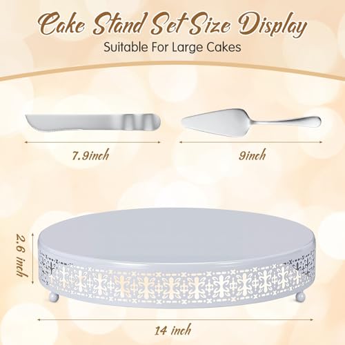 Wenqik White Metal Cake Stand 14 Inch with Cutting & Spatula - color: White, size: 14 Inch