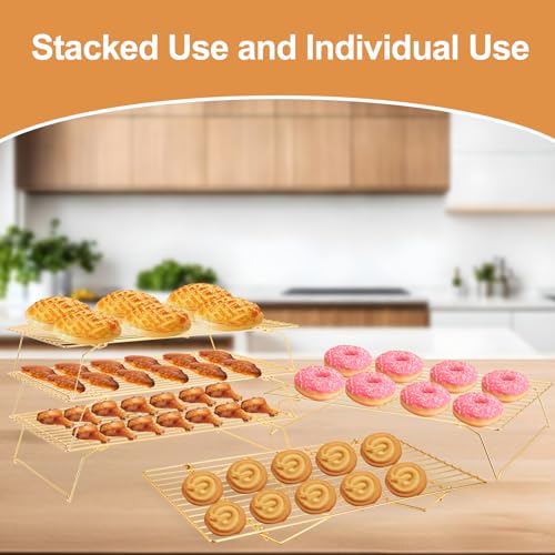 Briout Cooling Rack for Cooking Baking 3 Tiers, 16" x 10" Wire Rack, Gold - color: Gold, size: 16"x10"-3Tier