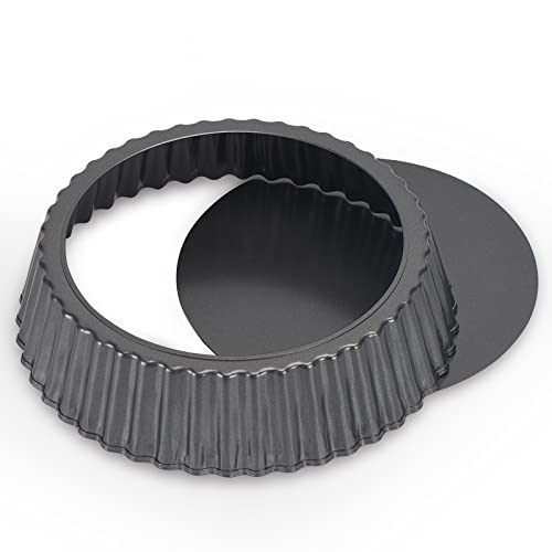 2 Pack 9.4 × 2 Inches Nonstick Tart Pan with removable bottom, Quiche Pans for Baking, Carbon Steel Deep-dish Pie Pan with Removable Loose Bottom - size: 9.4" x 2"