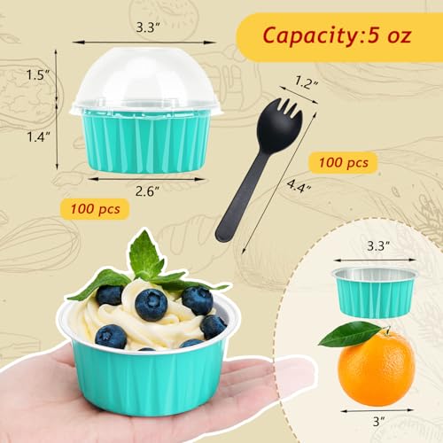 LNYZQUS 5oz Dot Cake Cups with Dome Lids 100 Pack, Foil Cupcake Pans - color: Cyan Blue, size: 5 oz