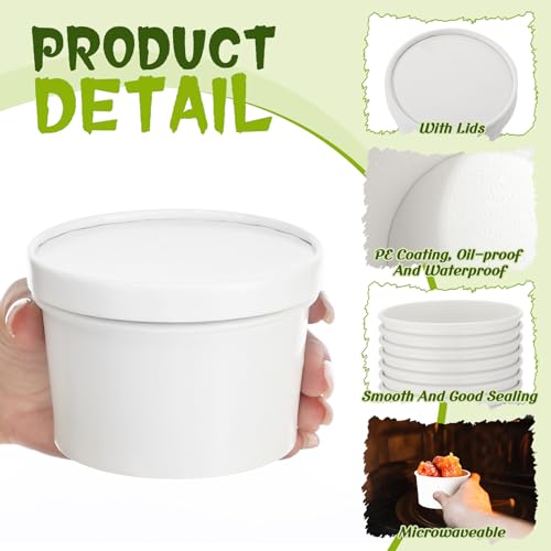 Fulmoon 6 oz 100 Pack Paper Containers with Lids Soup Bowl Cup, White - color: White, size: 6 oz