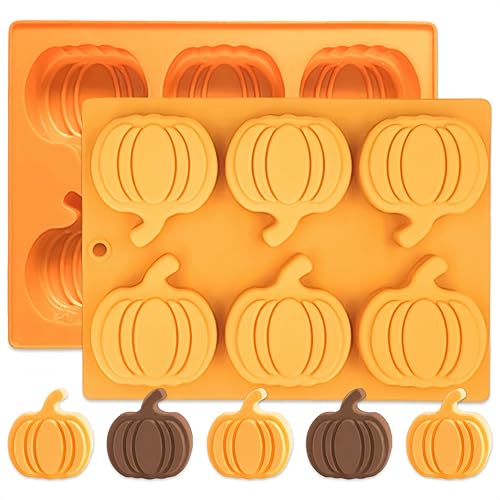 2 Pcs Fall Pumpkin Silicone Molds for Chocolate 3D Pumpkin Silicone Mold Halloween Thanksgiving Candy Baking Molds for Candy Ice Cube Cake Cupcake Decorations Jelly Jello Candle - color: Styl 20