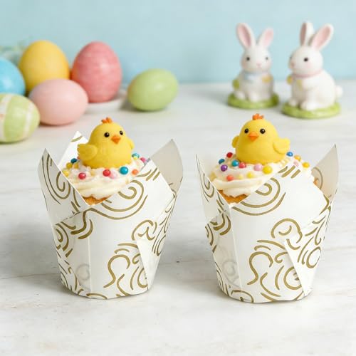 250Pcs Tulip Cupcake Liners,Parchment Paper Cupcake Liner in Standard Size - color: White Golden Cloud