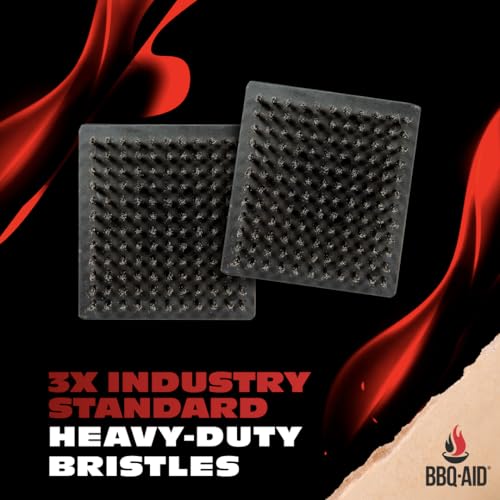 BBQ-Aid Grill Brush and Scraper for Barbecue – Grill Brush for Outdoor Grill with Extended, Large Wooden Handle and Replaceable Stainless Steel Bristles Head –No Scratch- BBQ Grill Brush for Any Grill - color: Grill Brush & Scraper