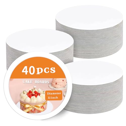 40 Pcs Cake Boards,White Cake Boards 11 Inch Round,Food Grade Cardboard Cake Rounds,Disposable Cake Plates,11 Inch Cake Board,Waterproof and Oil proof Cake Base Cake Tray Cake Pizza Circles - size: 11inch/40pcs