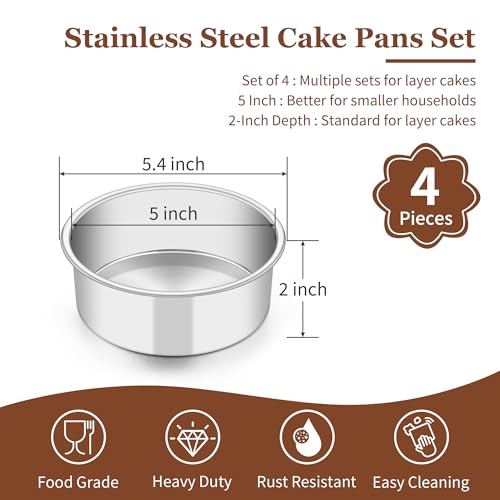 TeamFar 5 Inch Cake Pan Set of 4, Stainless Steel Small Layer Cake Pans Tin - size: 5inch