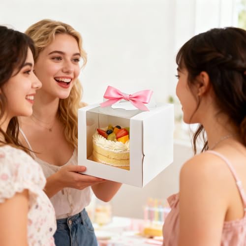 20 Pcs White Cake Boxes with Boards 6 x 6 x 6 Inch