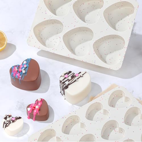 2 Inch Small Heart Shaped Silicone Molds for Chocolate, Candy, Cake, Soap (Set of 2, Cream) - color: Heart, size: 2 inch