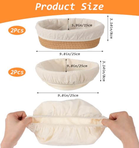 4 Pcs Banneton Liners, Banneton Basket Liner, 2 Round & 2 Oval