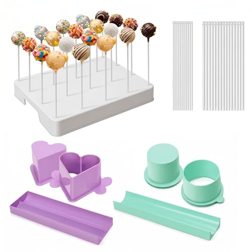 Cake Pop Making Kit with 2 Cake Pop Molds and Stand - color: White + Purple + Blue