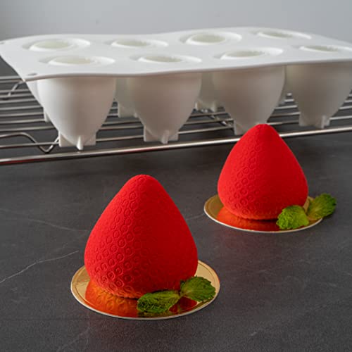 Pastry Tek 8 Cavities Strawberry Silicone Molds, 10 Oven-Ready Strawberry Molds - Flexible, Freezable, White Silicone Fruit Silicone Molds, Easy Release, For Baking - Restaurantware - size: 10 Count, style: Strawberry 8 Compartment