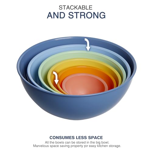 Greentainer Plastic Mixing Bowls with Lids Set for Kitchen, 6 Set Nesting Bowls for Mixing, Baking, Prepping, Cooking and Serving Food, Mixing Bowls Dishwasher, Microwave Safe - color: Light Blue