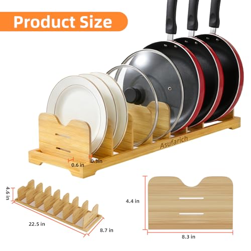 Pots and Pans Organizer Under Cabinet, Cutting Board/Baking Sheets Storage Rack, Adjustable Bamboo Pot Lid Holder, Pot Lid Organizer Inside Cabinet, Pot and Pan Organizers(Natural) - size: 60