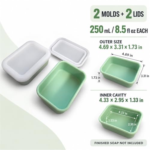 Silicone Soap Molds with Lids, 2 Pack, 8.5 fl oz Each, Sage Green - color: Sage Green