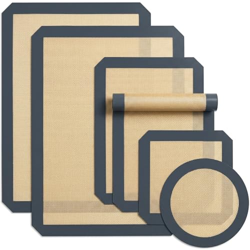 SenseYo 6 Pcs Silicone Baking Mat Non Slip Reusable BPA Free Silicone Rectangular Bakeware Sheet Liner for Cookies Pastry Bread Dough Prep Oven Counter (Gray) - color: Gray
