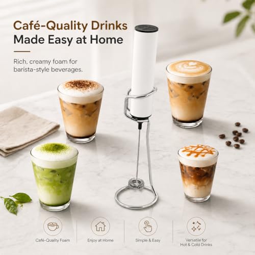 Rechargeable Milk Frother with Stand, Electric Whisks Foam Maker, POWERFUL USB C 2 Speed Handheld Drink Mixer for Coffee, Latte, Cappuccino, Matcha Drinks,White - color: Soft White