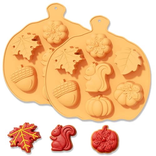 2 Pcs Fall Silicone Molds for Chocolate 3D Halloween Thanksgiving Candy Molds Fall Maple Leaf Pumpkin Squirrel Hazelnut Molds for Baking Making Chocolate Dessert Gummy Jelly Cupcake Topper Decoration - color: Styl 19