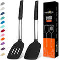 BakeRoyal Silicone Spatula Set - Turner Spatulas Silicone Heat Resistant 600°F - Slotted & Solid Spatula for Cooking Fish, Eggs, Pancakes Flipper – Spatulas for kitchen use – Black - color: Black