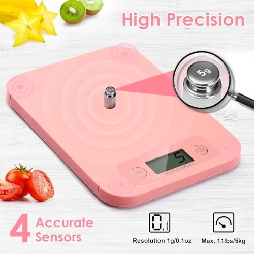 URAMAZ Smart Food Scale with Nutritional Calculator, Digital Kitchen Scale with Bluetooth App for Weight Loss, Food Weight Scale for Diet, Keto, Macro, Calories Counting, Tracking, 11lb - color: Pink