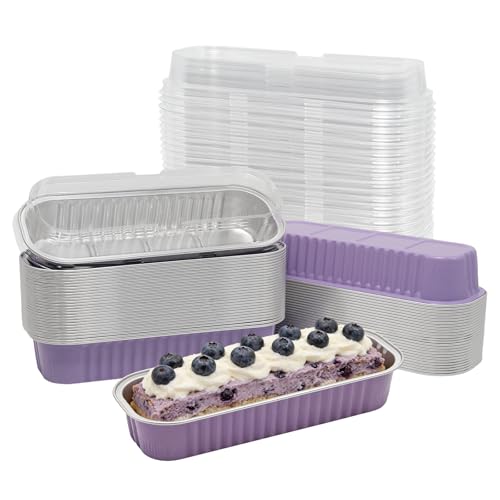 50 Pack 6.8oz Mini Cake Pans with Lids, Purple - color: Purple, size: Rectangle
