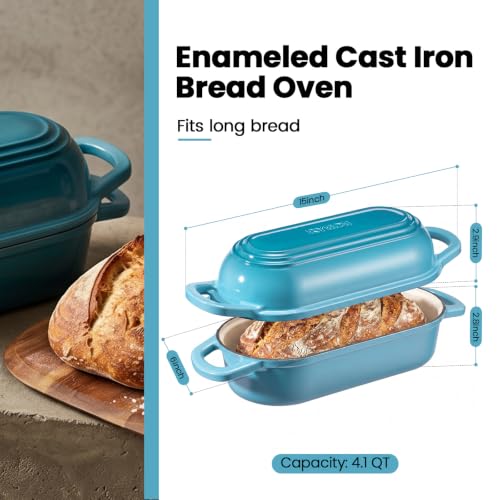 Oval Dutch Oven for Bread Baking,11.3x5.3 Enameled Cast Iron Bread Pan,Blue - color: Blue