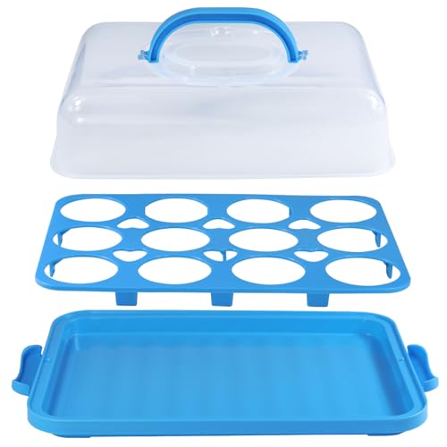 Cake Carrier with Lid, Cake Holder Cupcake Container for 12 Cupcakes 2 in 1 Portable Dessert Container for Pie Muffin Cobbler (Blue) - color: Blue