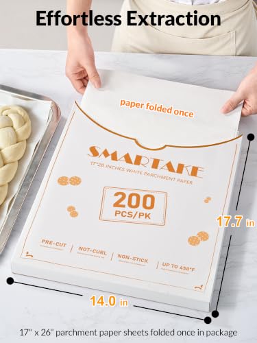 SMARTAKE 200 Pcs White Parchment Paper Sheets, 17x26 Inches, Non-Stick - size: 17" x 26"-200 Pcs