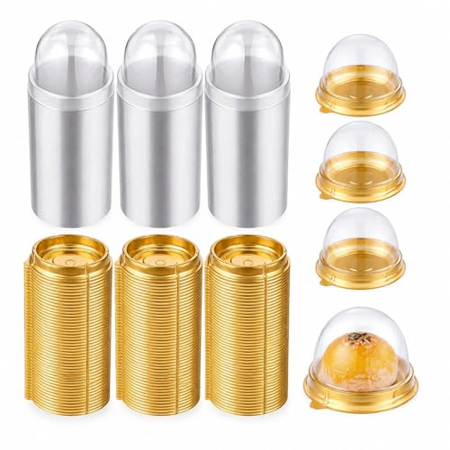 RHBLME 200 Pack Mini Bundt Cake Containers, Clear Plastic Small Cake Boxes with Dome Lids Mini Cupcake Boxes, Dome Muffin Single Container for Cookies Cheesecake Mooncake Desserts