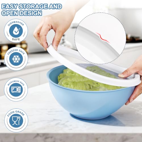 Greentainer Plastic Mixing Bowls with Lids Set for Kitchen, 6 Set Nesting Bowls for Mixing, Baking, Prepping, Cooking and Serving Food, Mixing Bowls Dishwasher, Microwave Safe - color: Light Blue
