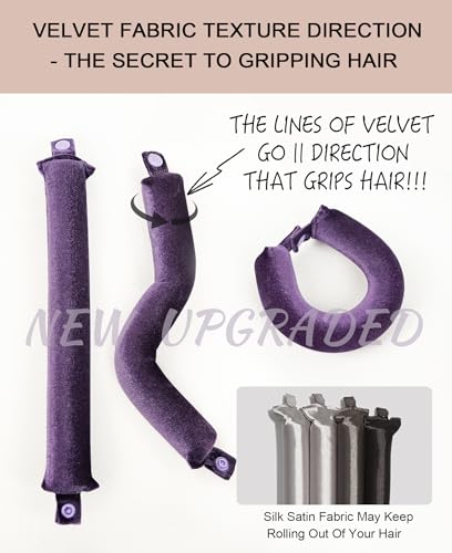Littles Heatless Curls Overnight Rods Velvet Hair Curler to Sleep in No Heat Heatless Curling Iron Foam Sponge Flexi Rods Hair Rollers for Long Short Hair Care Styling Tools - color: Plum