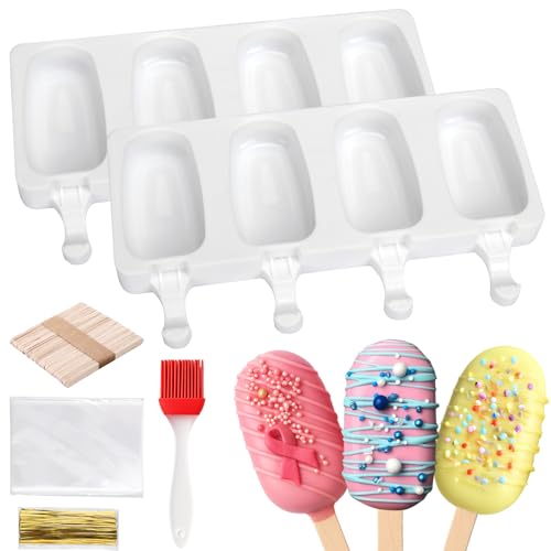 Mity rain 2 Pack Cake Pop Mold Silicone, 8 Cavity Reusable Cakesicle Molds - color: 2PCS Ice Cream White