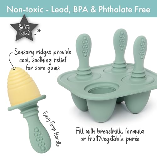 PrimaStella Silicone Petite Pops - Baby Popsicle Mold - BPA Free - Dishwasher Safe - 4 months+ Teether Pops - color: Green
