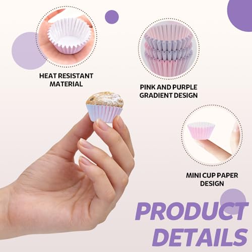 1000 Pieces Mini Cupcake Liners, Grease-Proof Candy Paper Cup, Paper Muffin Liners Baking Cups, Cupcake Wrappers for Birthday Wedding Holiday Festival Party Cake Chocolate - color: Purple
