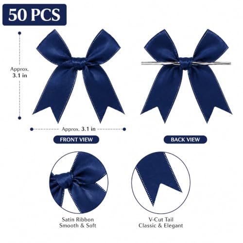 50 Pcs Twist Tie Bows for Treat Bags and Gift Wrapping, Navy Blue - color: Navy Blue