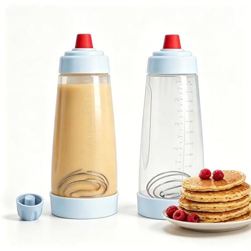 2 Pack 1000ml Pancake Batter Squeeze Dispenser Bottle with Whisk Ball