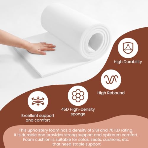 Upholstery Foam 1/2" x 24" x 72", 1PC High Density ﻿Foam Couch Padding - size: 1/2" x 24" x 72"